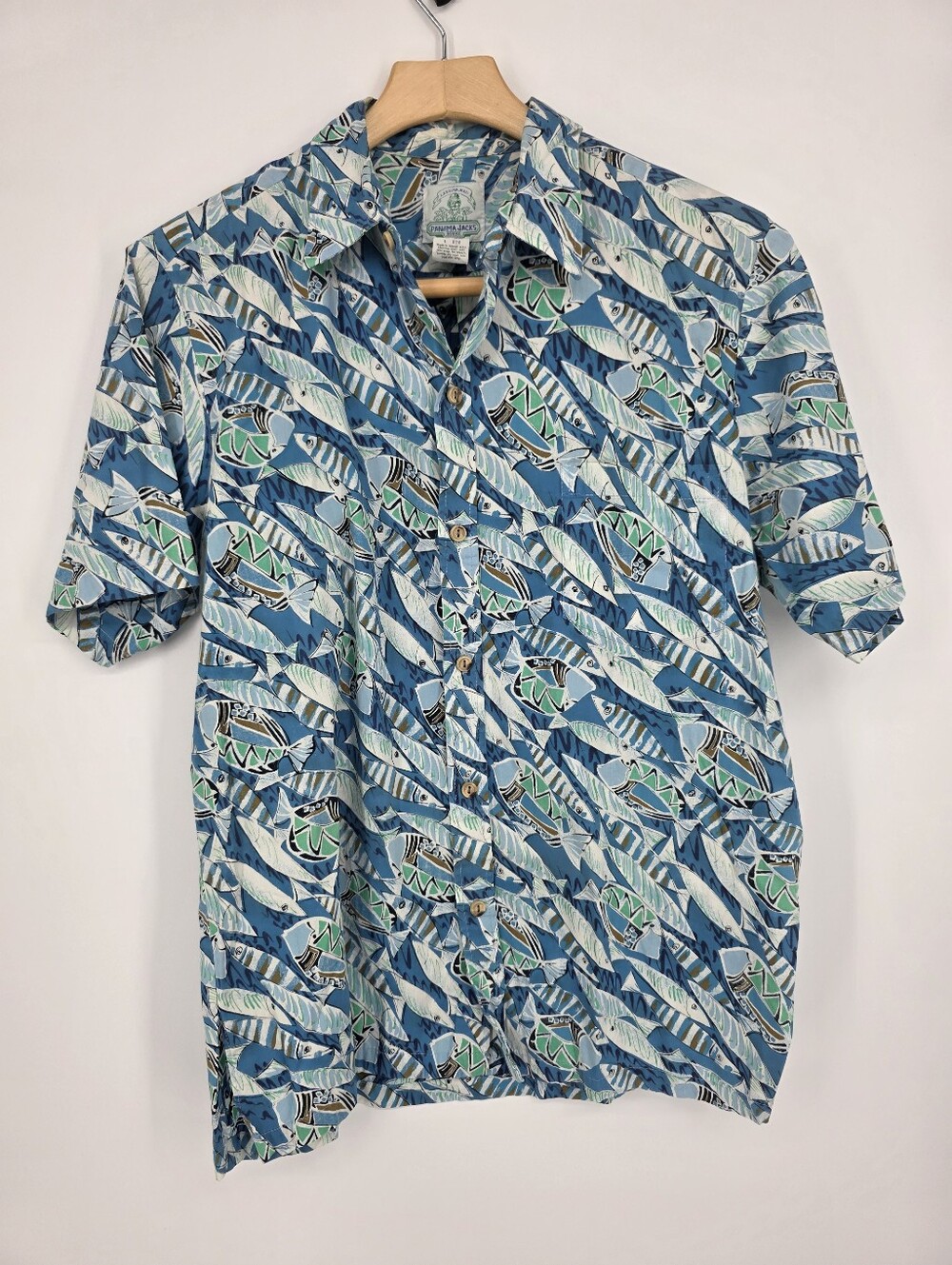 Panama Jacks Hawaii Fish Print Short Sleeve Shirt Blue Multicolor Size L.